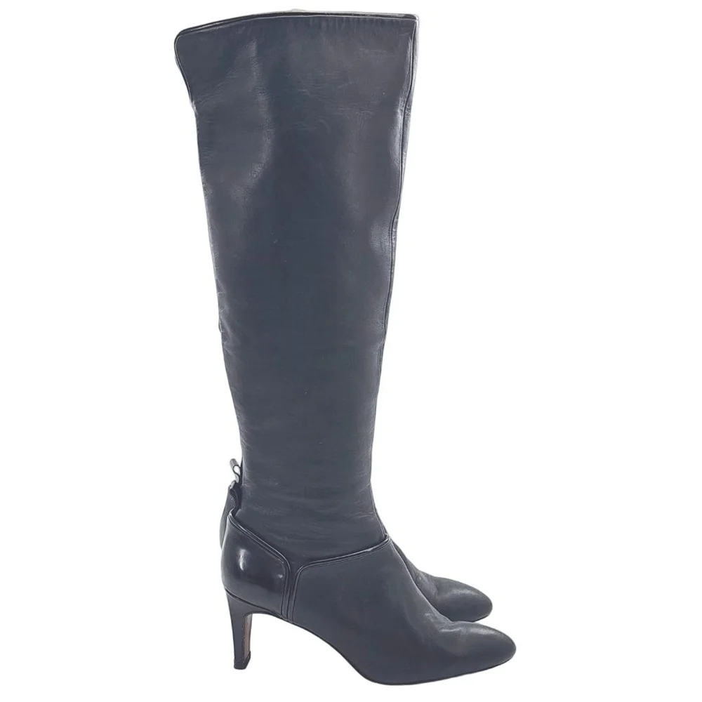 10‎ CROSBY DEREK LAM Black Leather Over the Knee Boots 9.5